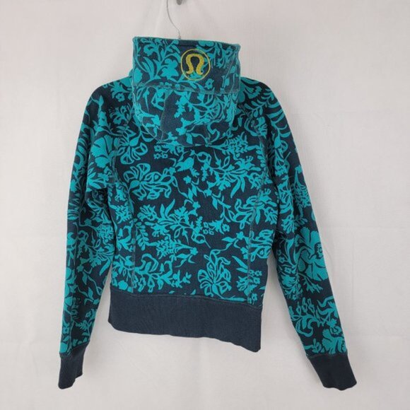 LULULEMON Womens XS? S? Scuba Hoodie Jacket Teal Turquoise Full Zip Floral Print - Picture 6 of 14